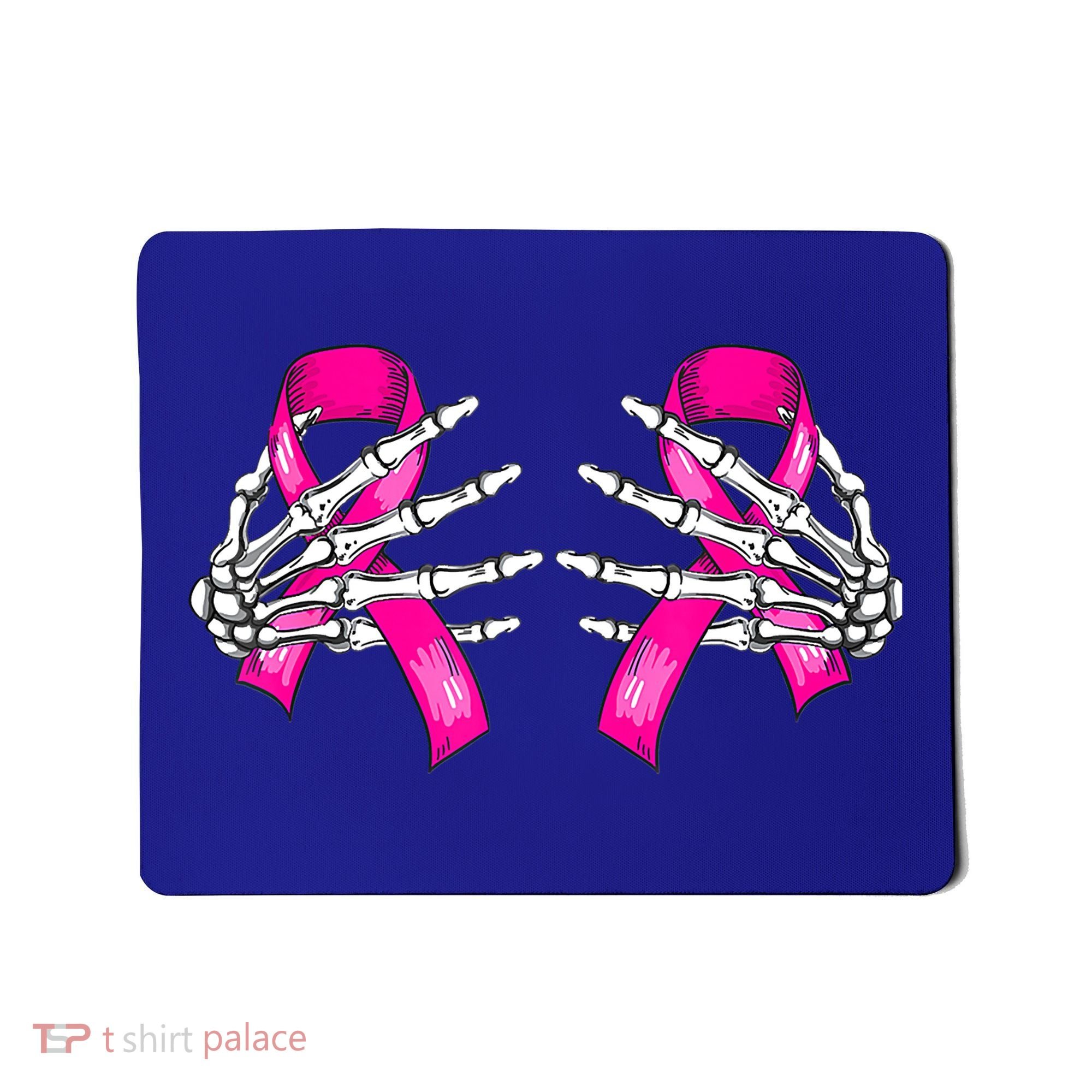 Halloween Boob Skeleton Hand On Breast Cancer Ribbon Mousepad