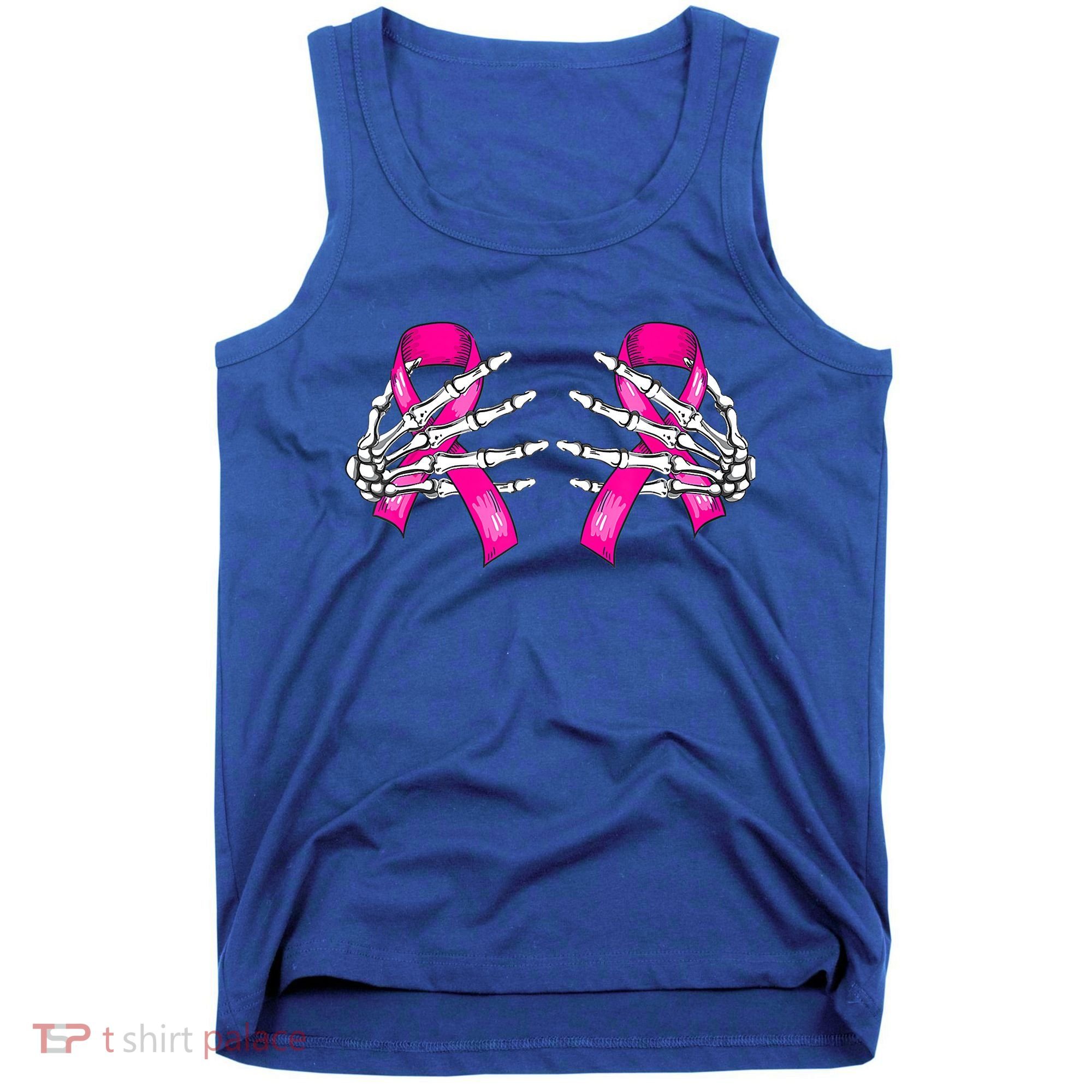 Halloween Boob Skeleton Hand On Breast Cancer Ribbon Tank Top