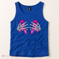 Halloween Boob Skeleton Hand On Breast Cancer Ribbon Tank Top thumb 2