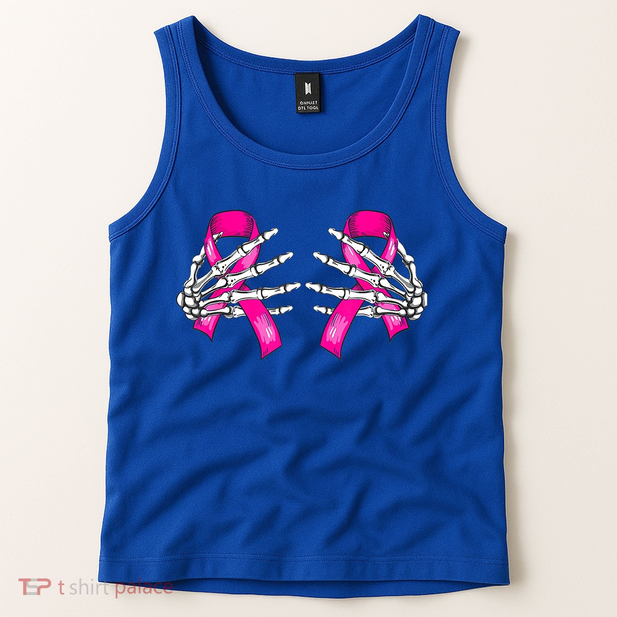 Halloween Boob Skeleton Hand On Breast Cancer Ribbon Tank Top