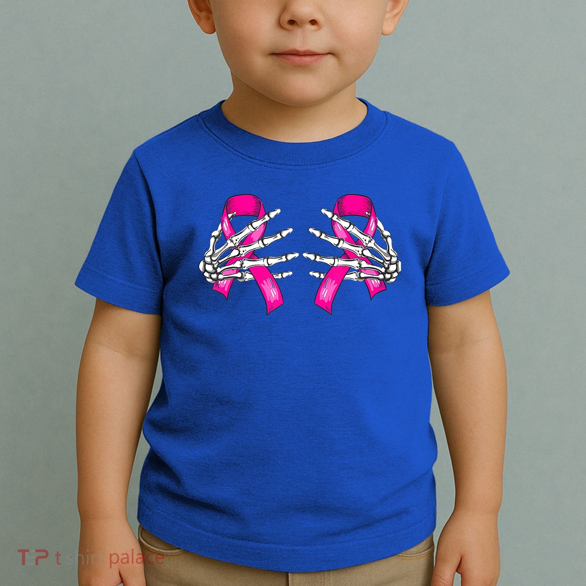 Halloween Boob Skeleton Hand On Breast Cancer Ribbon Toddler T-Shirt