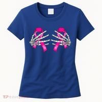 Halloween Boob Skeleton Hand On Breast Cancer Ribbon Women's T-Shirt thumb 0