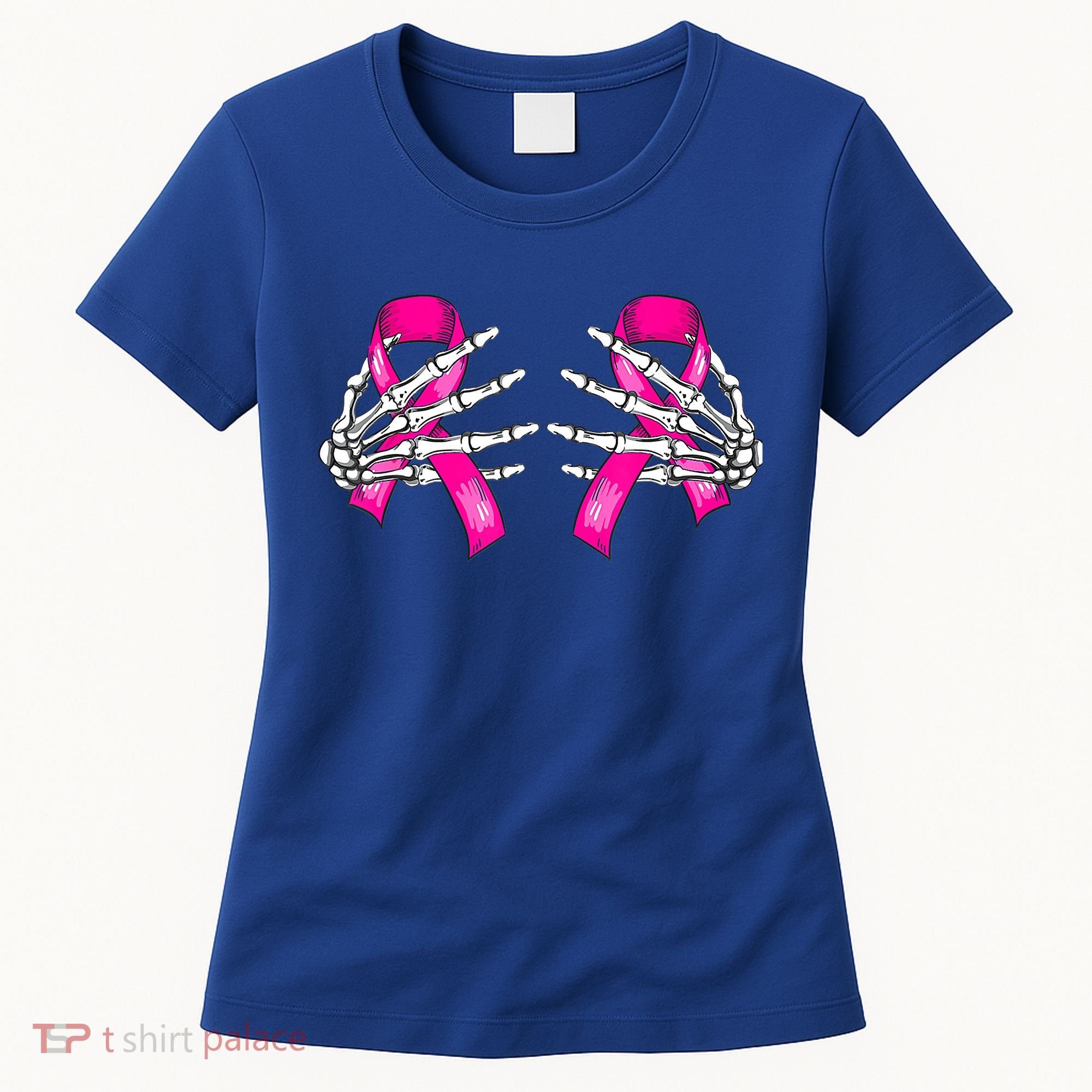 Halloween Boob Skeleton Hand On Breast Cancer Ribbon Women's T-Shirt