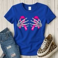 Halloween Boob Skeleton Hand On Breast Cancer Ribbon Women's T-Shirt thumb 3
