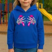 Halloween Boob Skeleton Hand On Breast Cancer Ribbon Kids Hoodie thumb 3