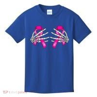 Halloween Boob Skeleton Hand On Breast Cancer Ribbon Kids T-Shirt thumb 0