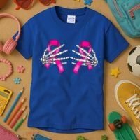 Halloween Boob Skeleton Hand On Breast Cancer Ribbon Kids T-Shirt thumb 3