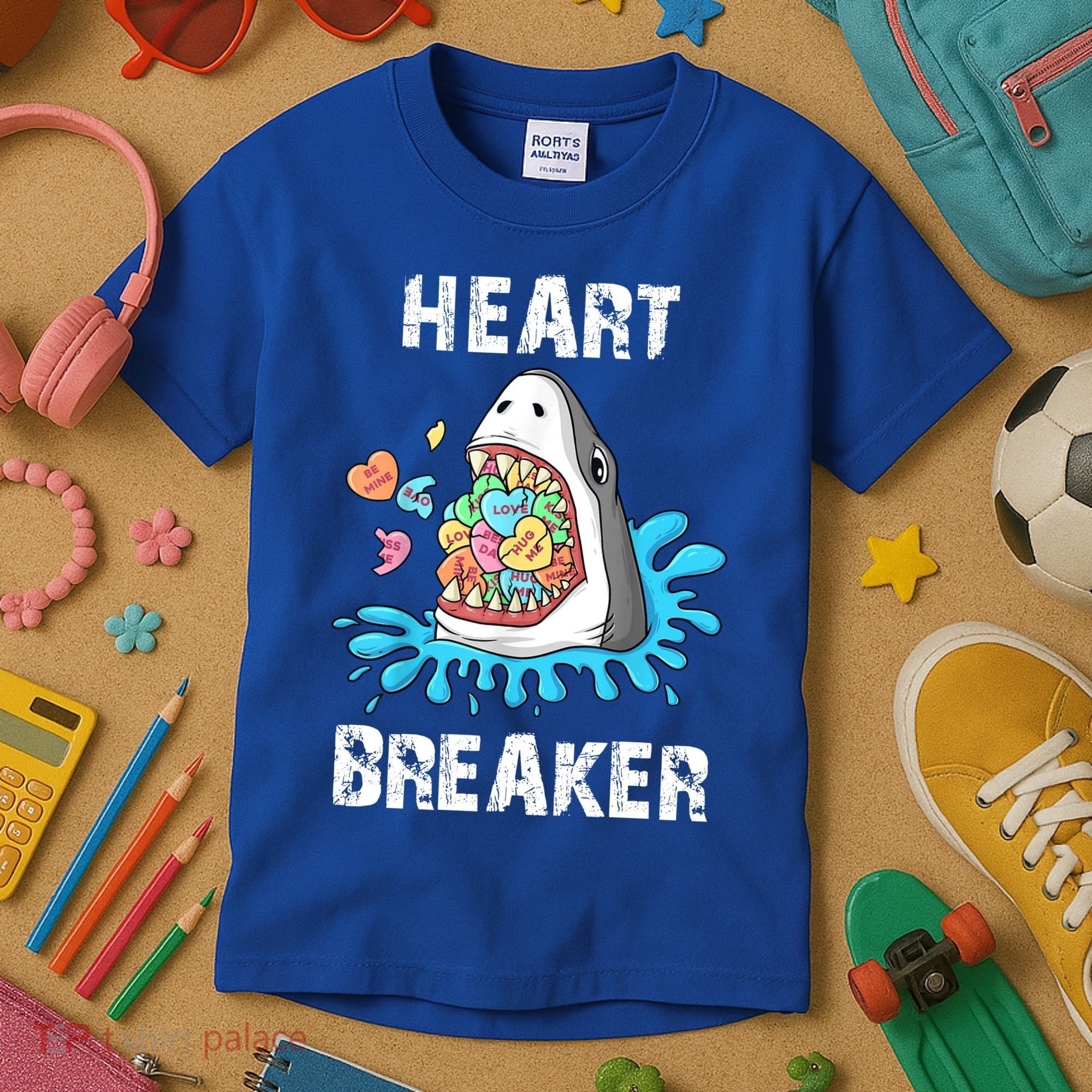 Heart Breaker Shark Funny Valentines Day Kids T-Shirt