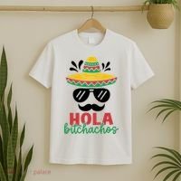 Hola Bitchachos Sombrero Sunglasses And Mustache Cinco De Mayo Mexico Vacation T-Shirt thumb 2