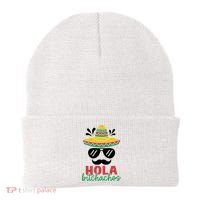 Hola Bitchachos Sombrero Sunglasses And Mustache Cinco De Mayo Mexico Vacation Beanie thumb 0