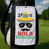 Hola Bitchachos Sombrero Sunglasses And Mustache Cinco De Mayo Mexico Vacation Golf Towel thumb 2