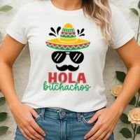 Hola Bitchachos Sombrero Sunglasses And Mustache Cinco De Mayo Mexico Vacation Women's T-Shirt thumb 2