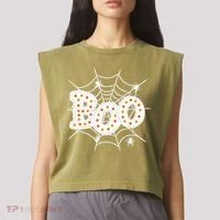 Halloween Boo Spider Web Spooky Season Garment-Dyed Women's Muscle Tee thumb 2