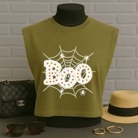 Halloween Boo Spider Web Spooky Season Garment-Dyed Women's Muscle Tee thumb 3