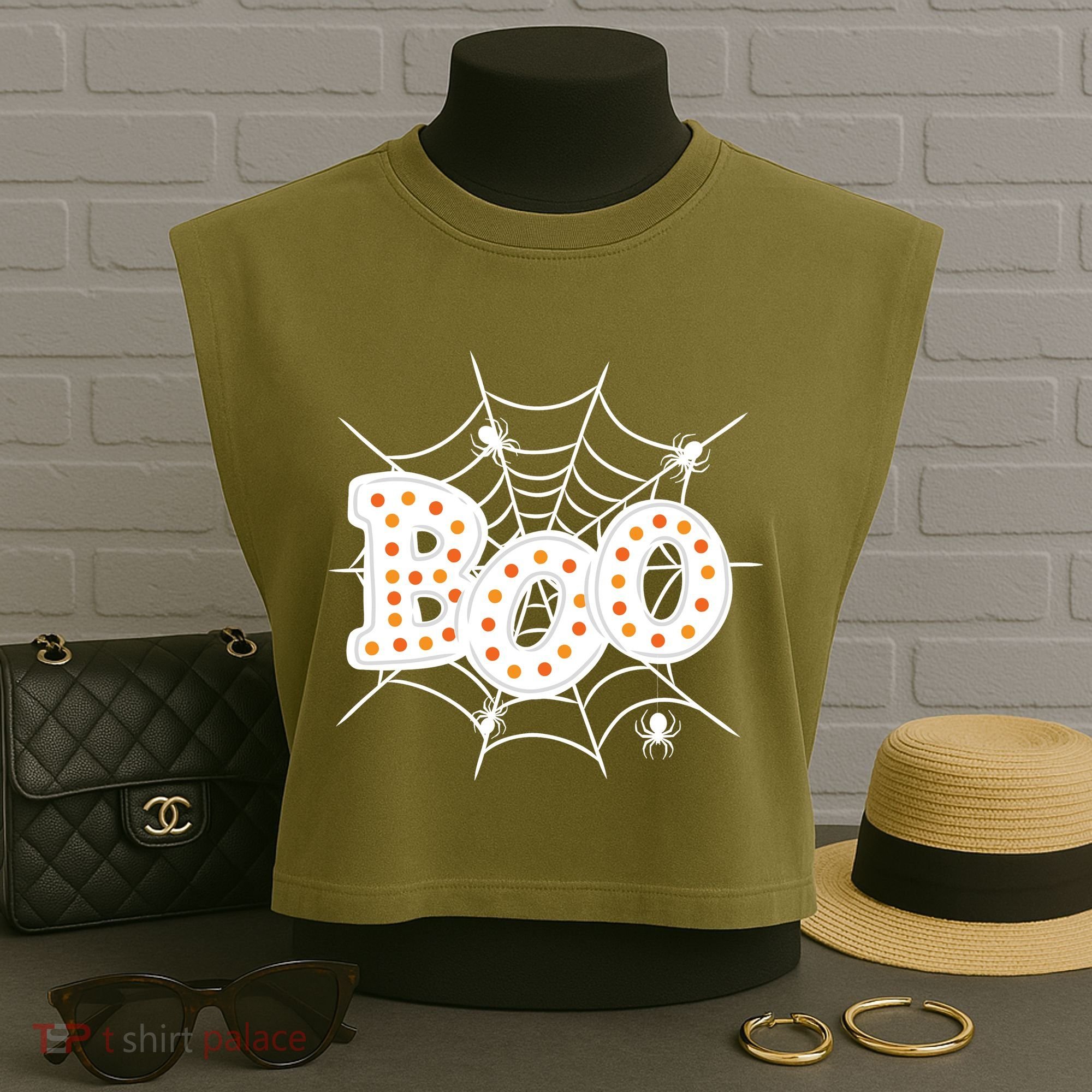 Halloween Boo Spider Web Spooky Season Garment-Dyed Women's Muscle Tee