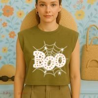 Halloween Boo Spider Web Spooky Season Garment-Dyed Women's Muscle Tee thumb 4