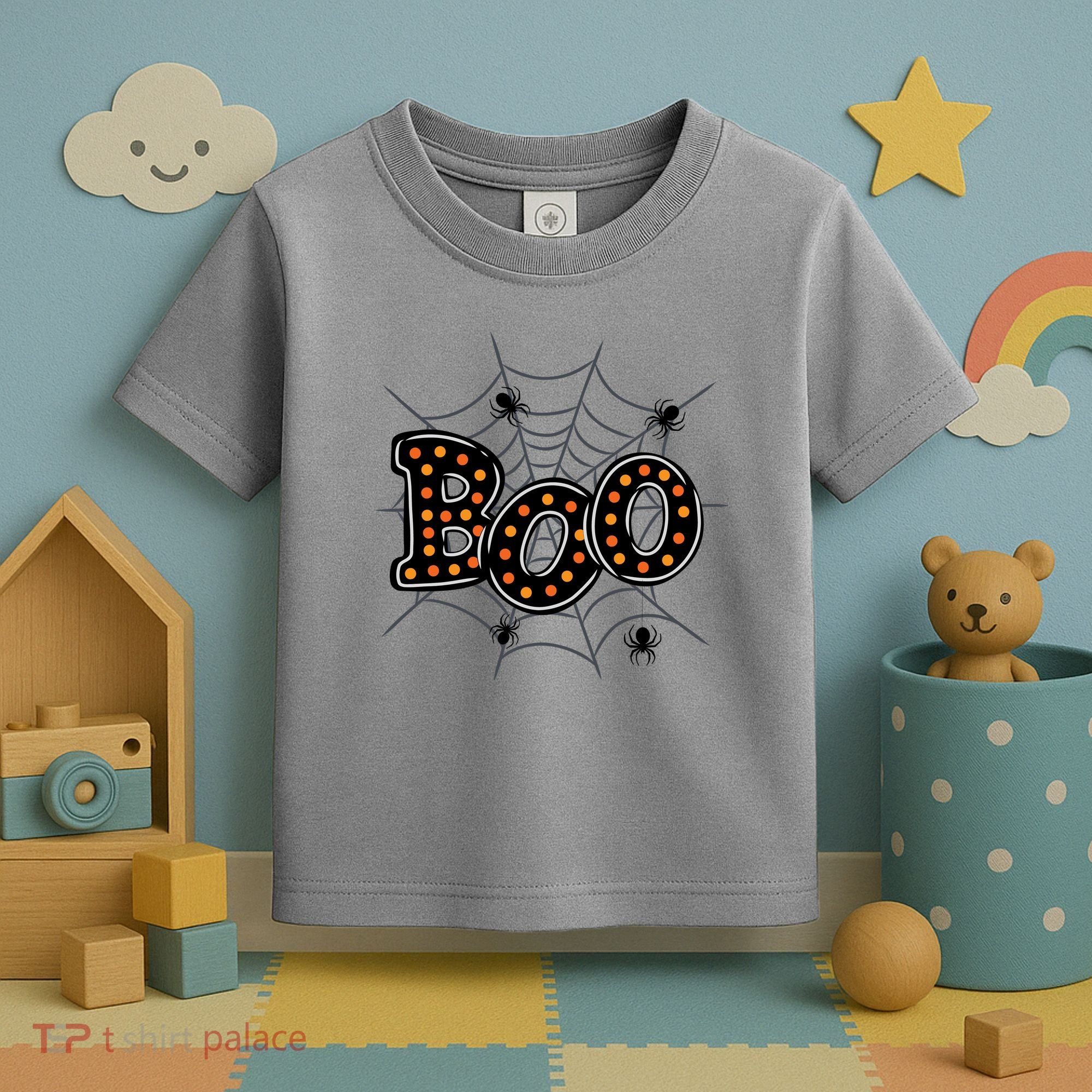 Halloween Boo Spider Web Spooky Season Toddler T-Shirt