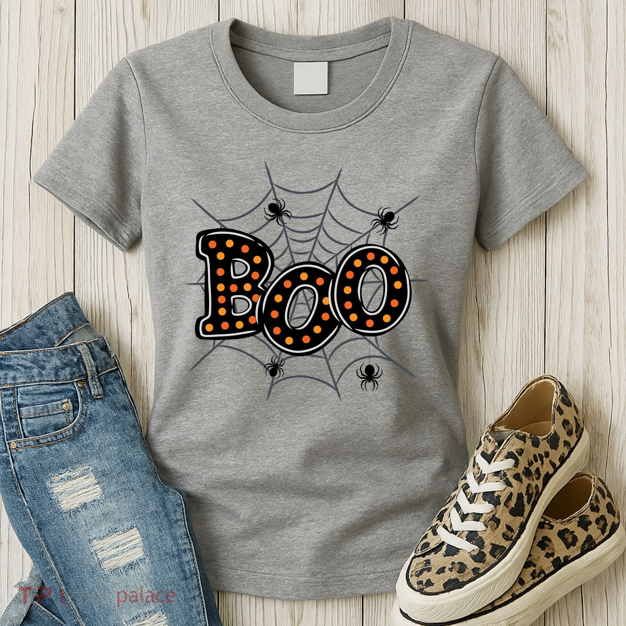 Halloween Boo Spider Web Spooky Season Women's T-Shirt