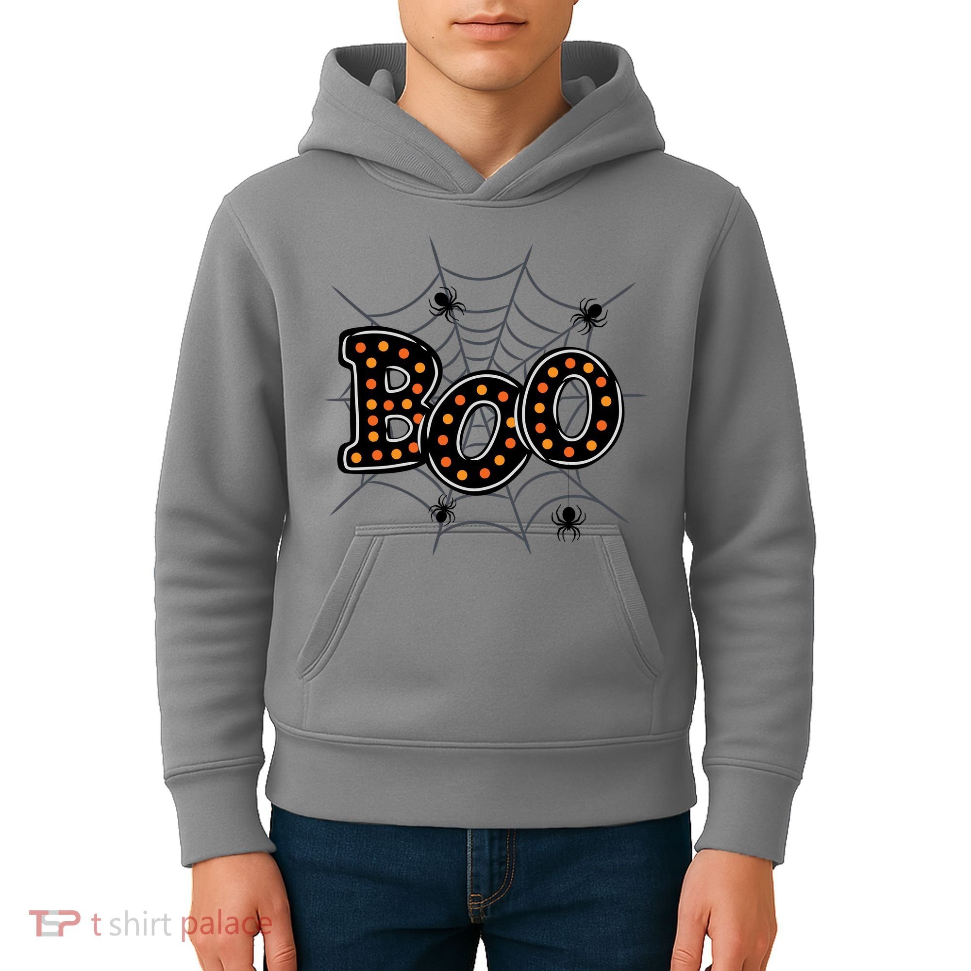 Halloween Boo Spider Web Spooky Season Kids Hoodie