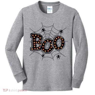 Halloween Boo Spider Web Spooky Season Kids Long Sleeve Shirt