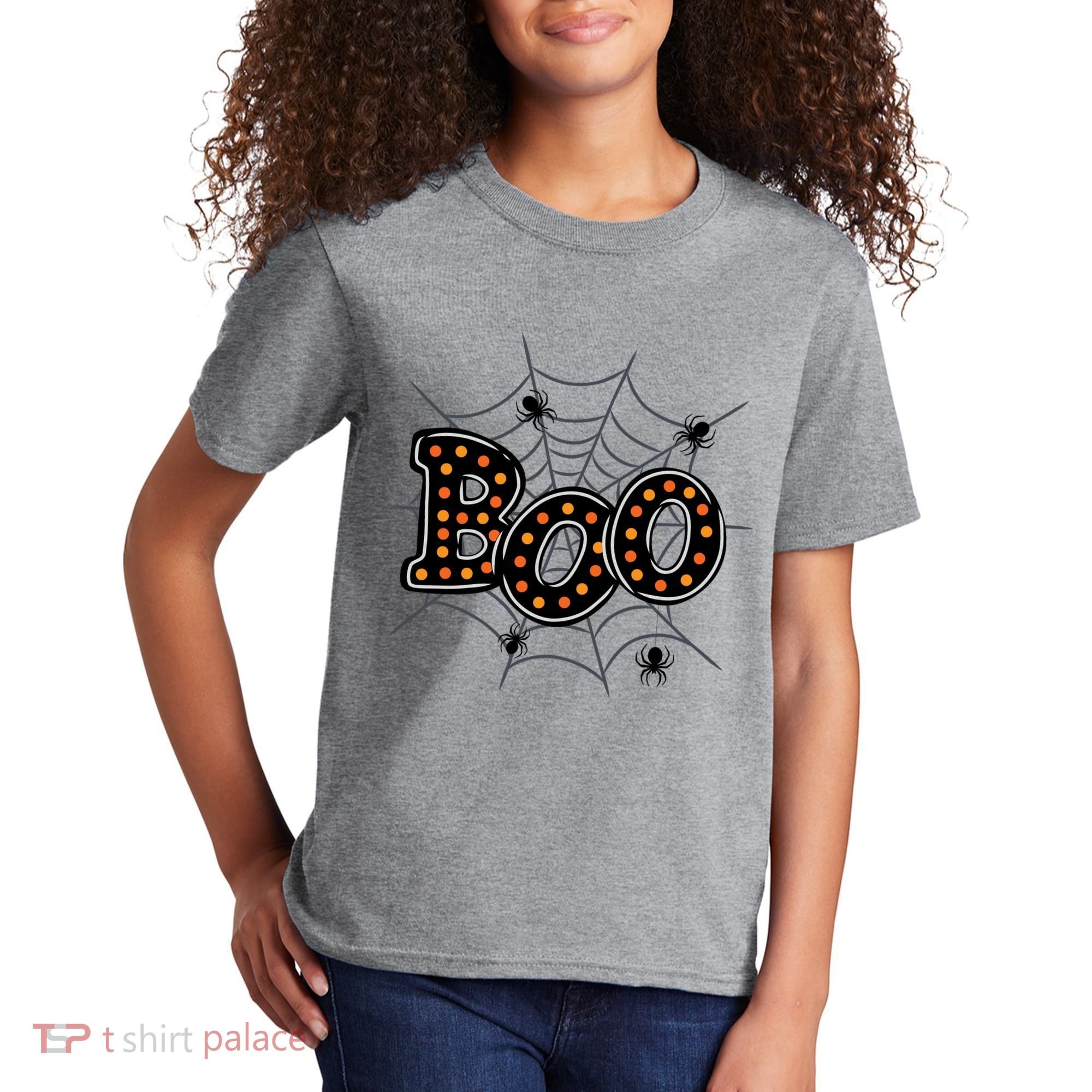 Halloween Boo Spider Web Spooky Season Kids T-Shirt