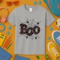 Halloween Boo Spider Web Spooky Season Kids T-Shirt thumb 3