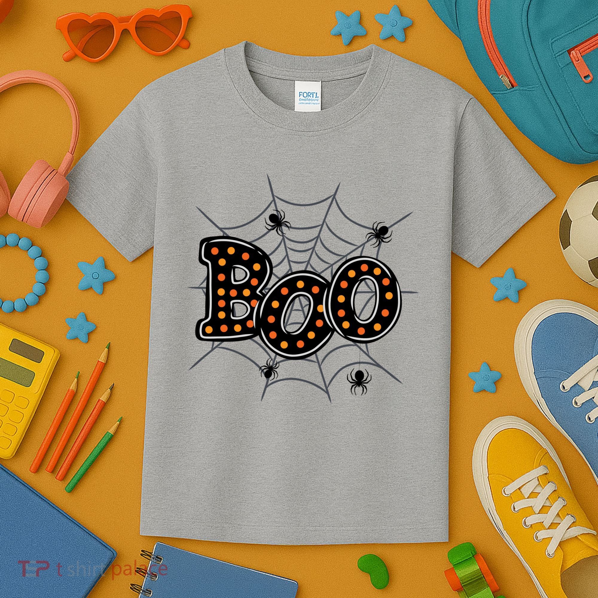 Halloween Boo Spider Web Spooky Season Kids T-Shirt
