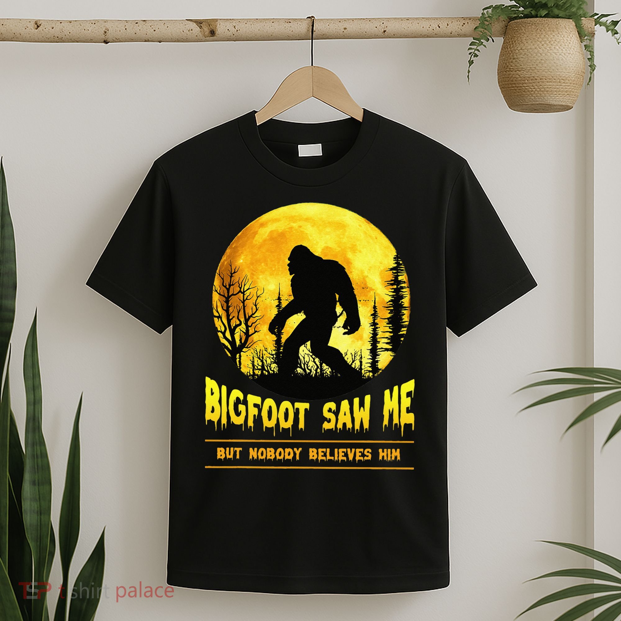 Halloween Bigfoot Saw Me Nobody Believes Him Funny T-Shirt