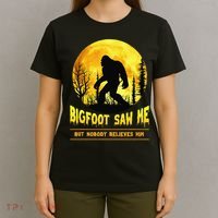 Halloween Bigfoot Saw Me Nobody Believes Him Funny T-Shirt thumb 4