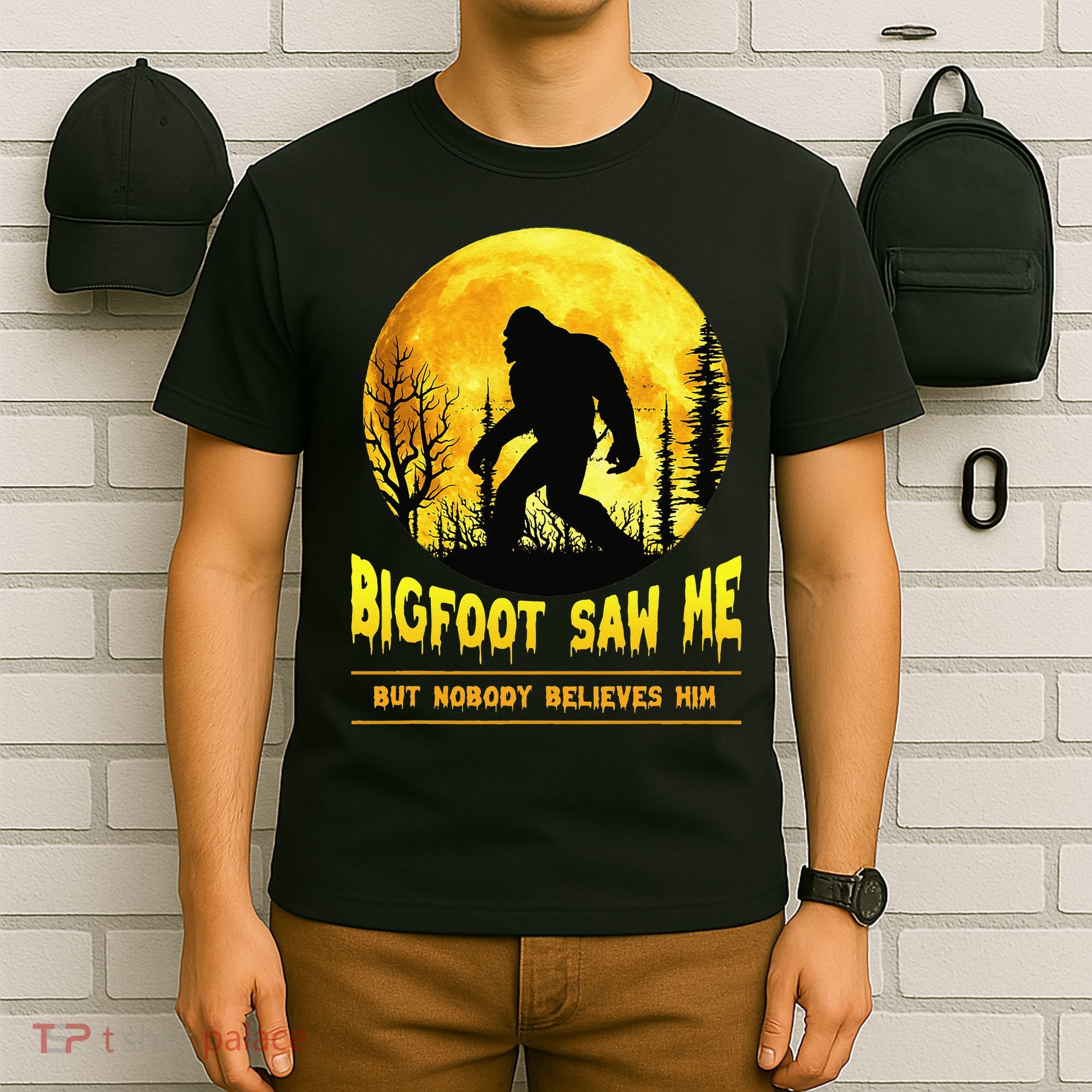 Halloween Bigfoot Saw Me Nobody Believes Him Funny T-Shirt