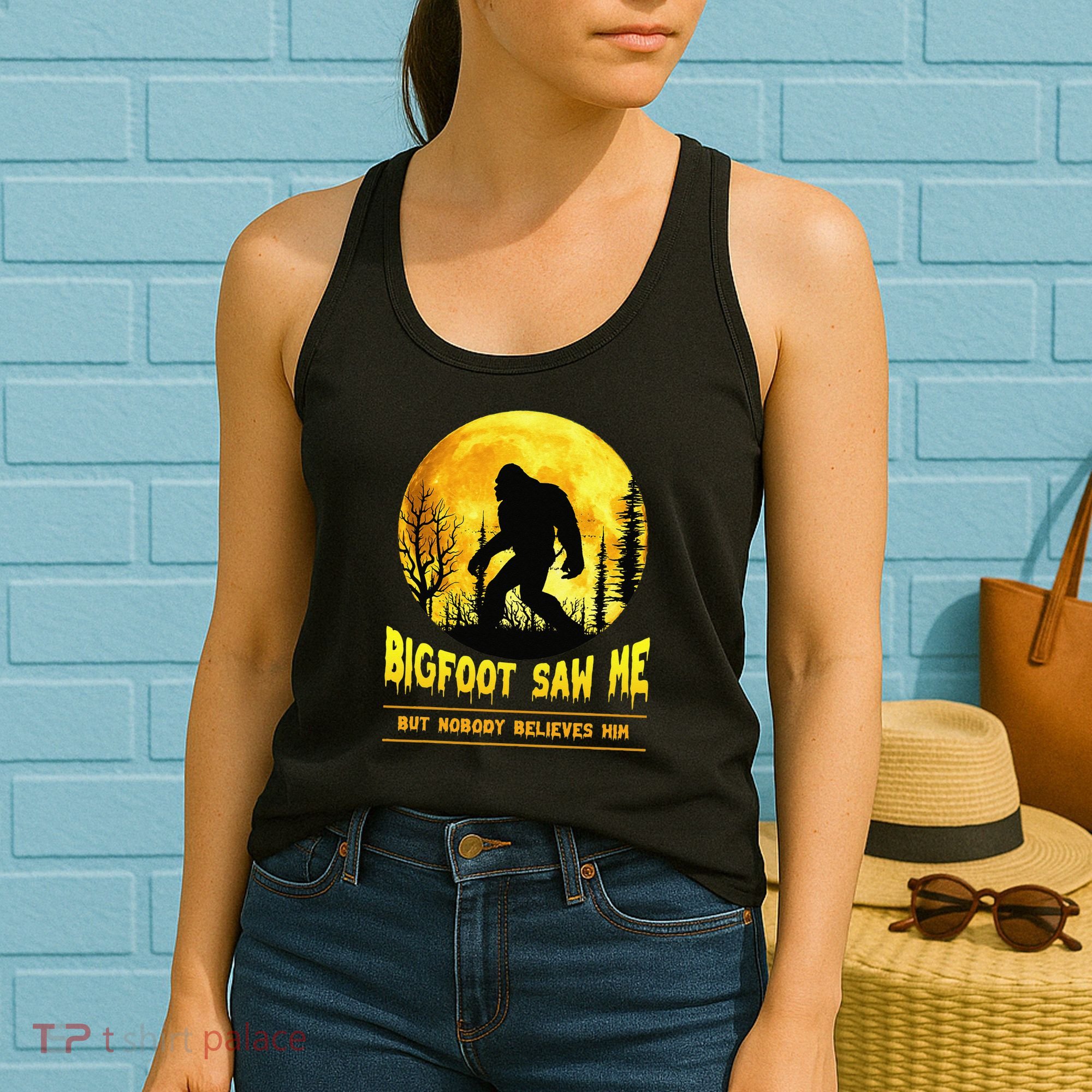 Halloween Bigfoot Saw Me Nobody Believes Him Funny Women's Tank Top