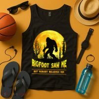 Halloween Bigfoot Saw Me Nobody Believes Him Funny Tank Top thumb 4