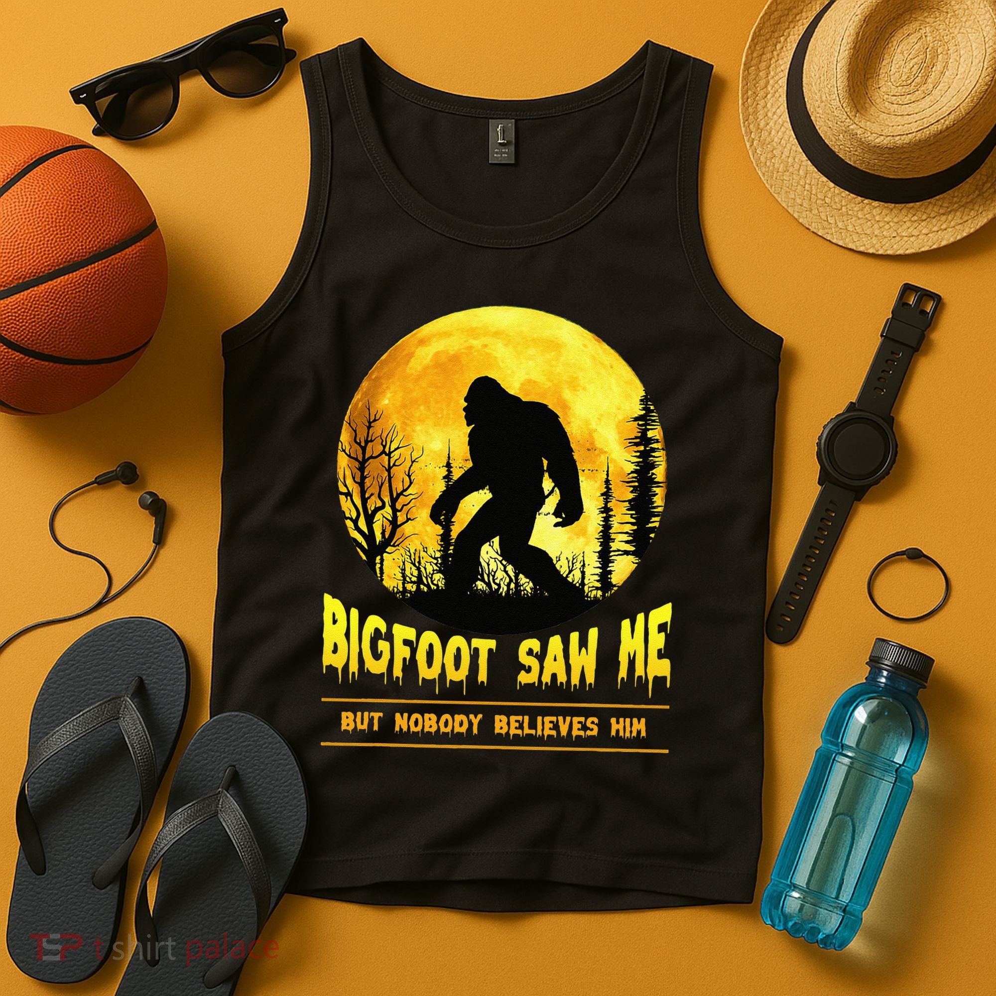 Halloween Bigfoot Saw Me Nobody Believes Him Funny Tank Top