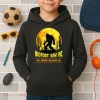Halloween Bigfoot Saw Me Nobody Believes Him Funny Kids Hoodie thumb 2