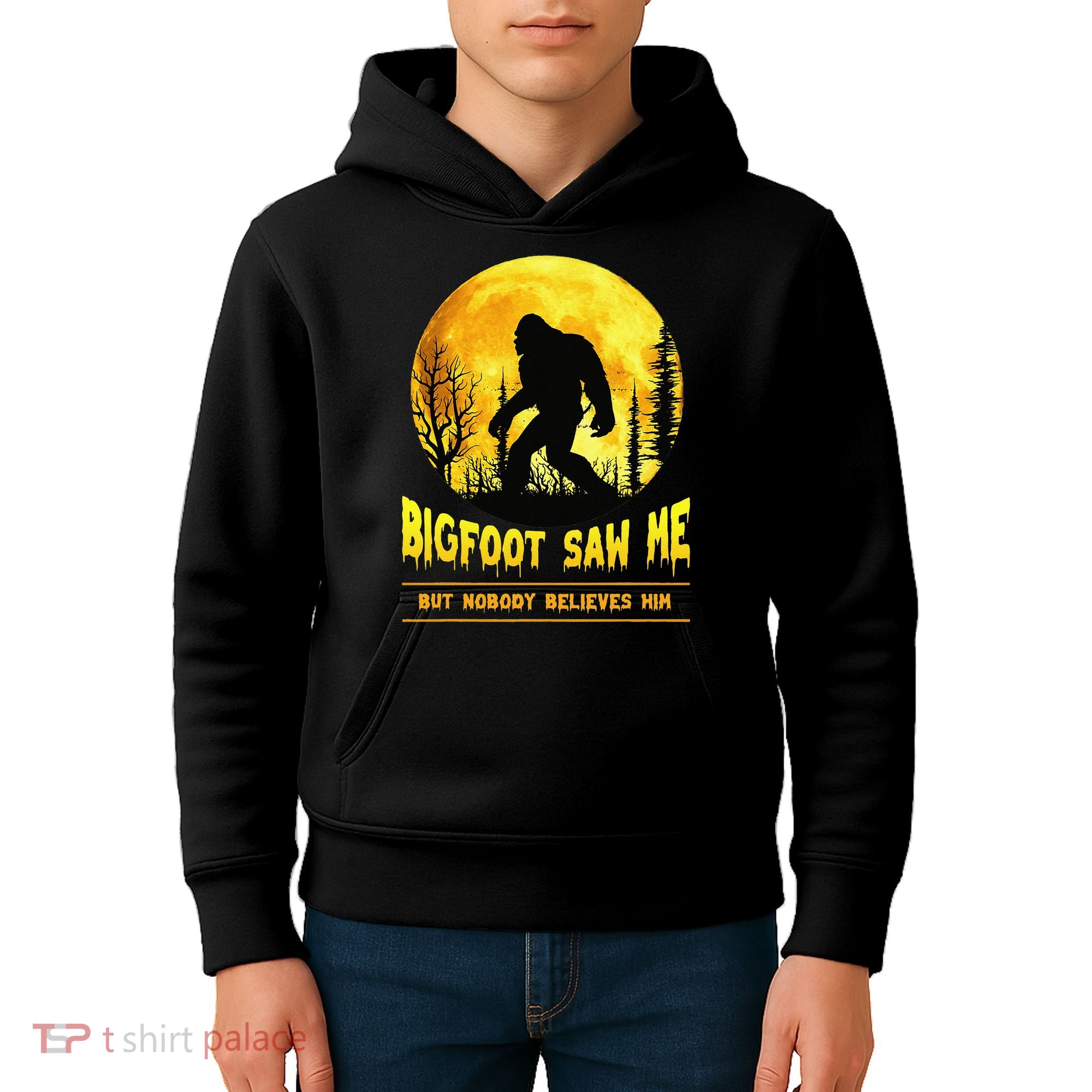 Halloween Bigfoot Saw Me Nobody Believes Him Funny Kids Hoodie