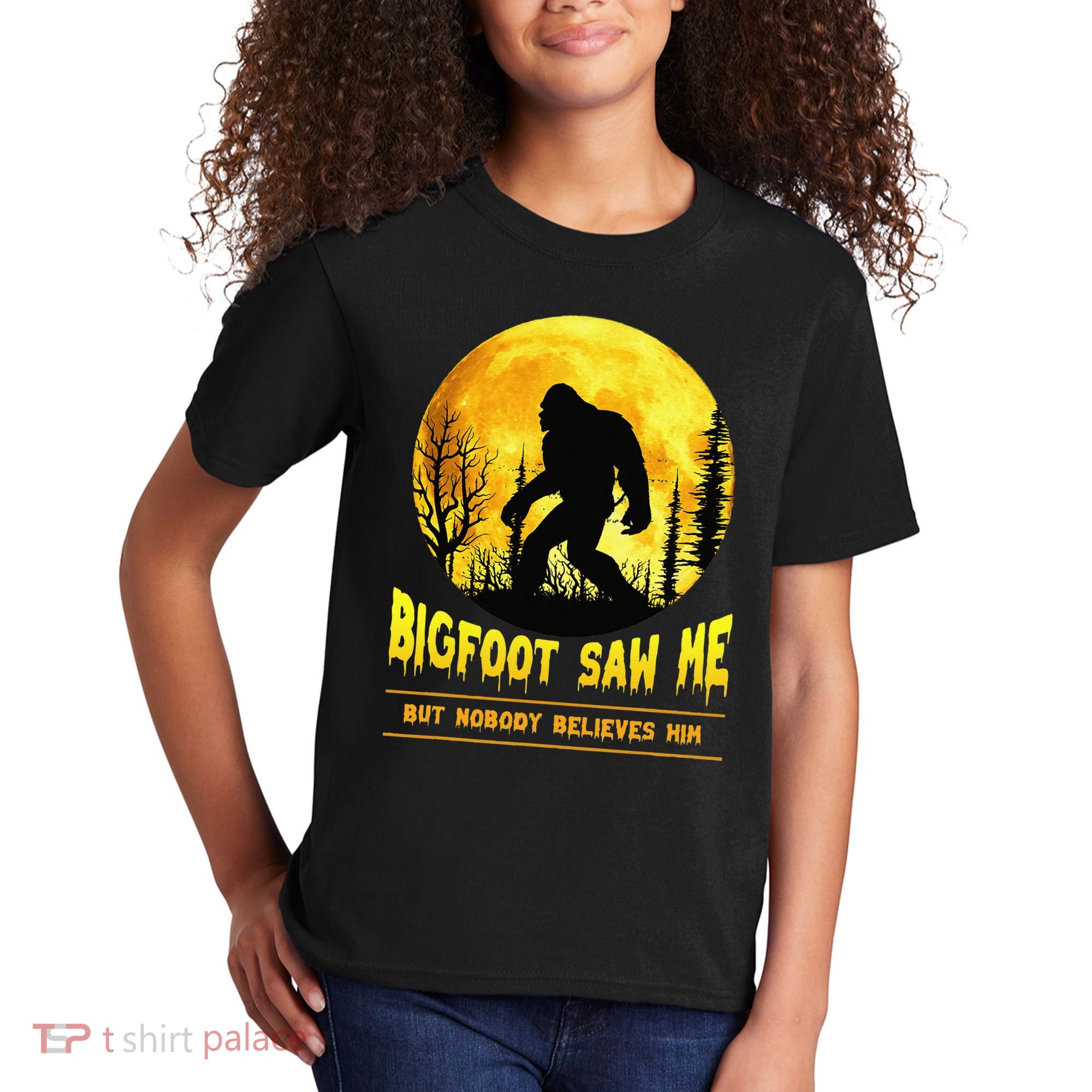 Halloween Bigfoot Saw Me Nobody Believes Him Funny Kids T-Shirt
