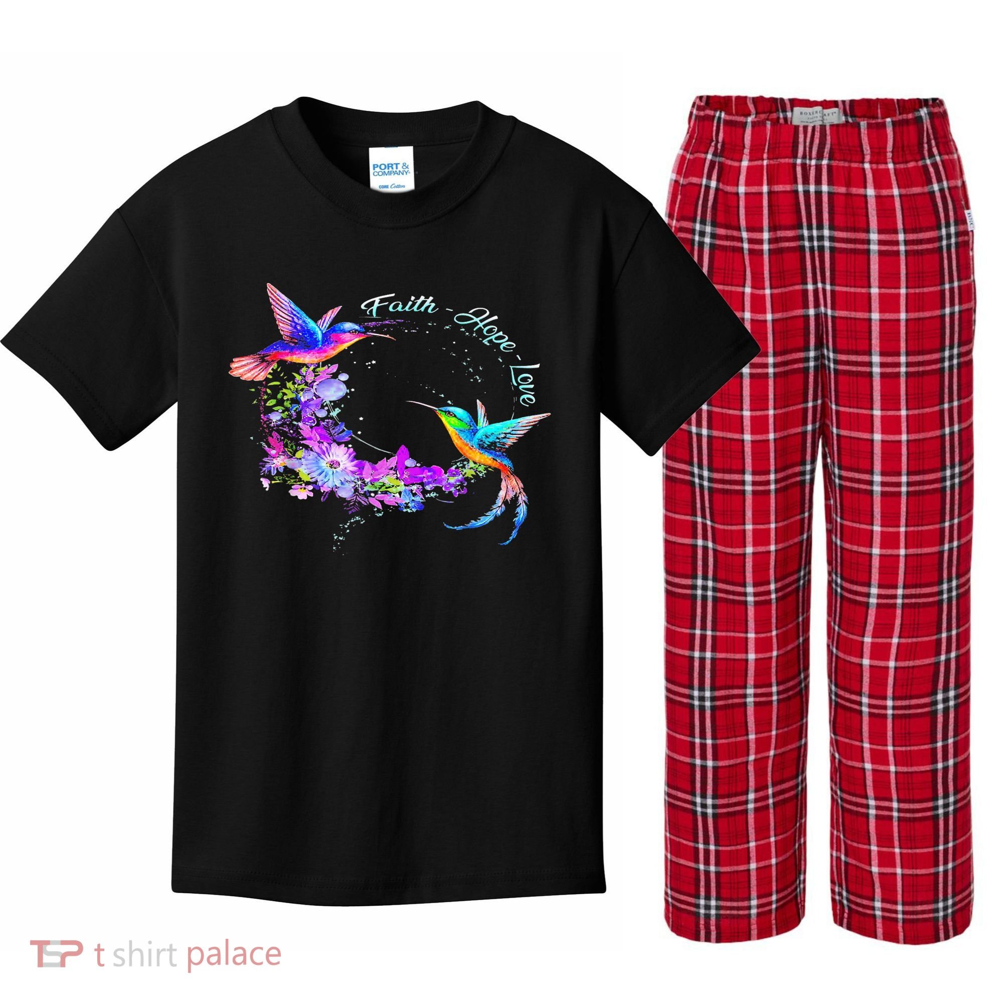Hummingbird Bird Tree Beautiful Nature Spirit Kids Plaid Pajama Set