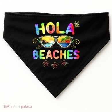 Hola Beaches Tie Dye Funny Beach Vacation Summer USA-Made Doggie Bandana