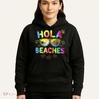 Hola Beaches Tie Dye Funny Beach Vacation Summer Hoodie thumb 5