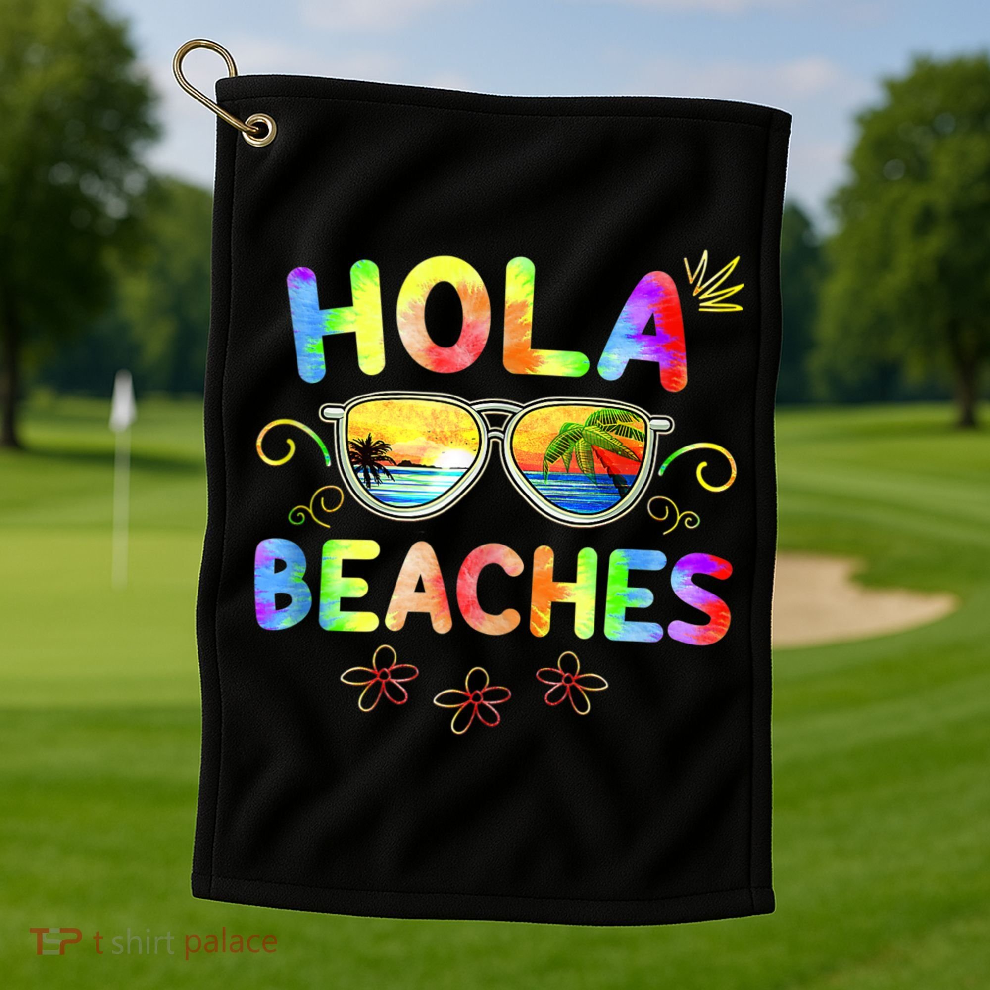 Hola Beaches Tie Dye Funny Beach Vacation Summer Golf Towel