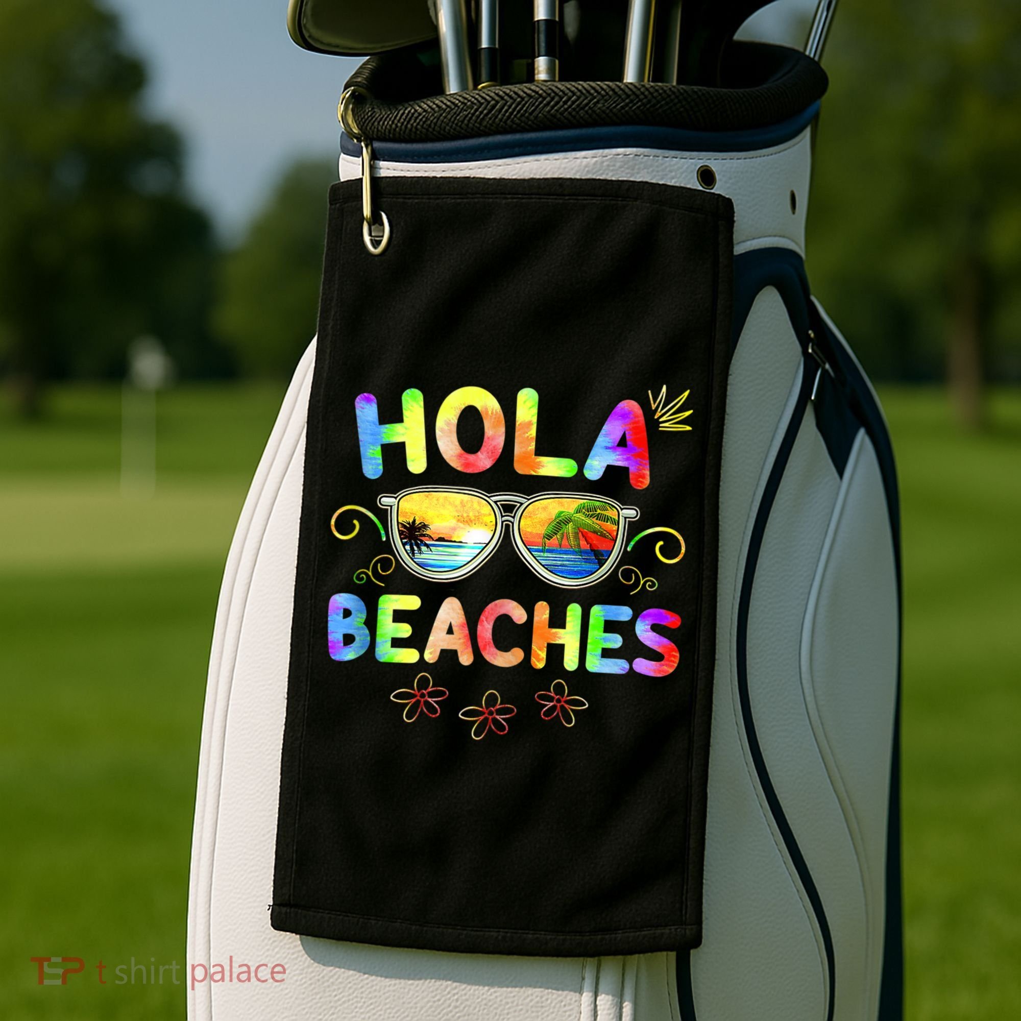 Hola Beaches Tie Dye Funny Beach Vacation Summer Golf Towel