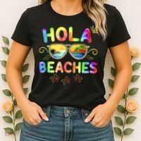 Hola Beaches Tie Dye Funny Beach Vacation Summer Women's T-Shirt thumb 2