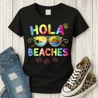 Hola Beaches Tie Dye Funny Beach Vacation Summer Women's T-Shirt thumb 3