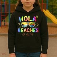 Hola Beaches Tie Dye Funny Beach Vacation Summer Kids Hoodie thumb 3