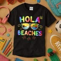 Hola Beaches Tie Dye Funny Beach Vacation Summer Kids T-Shirt thumb 3