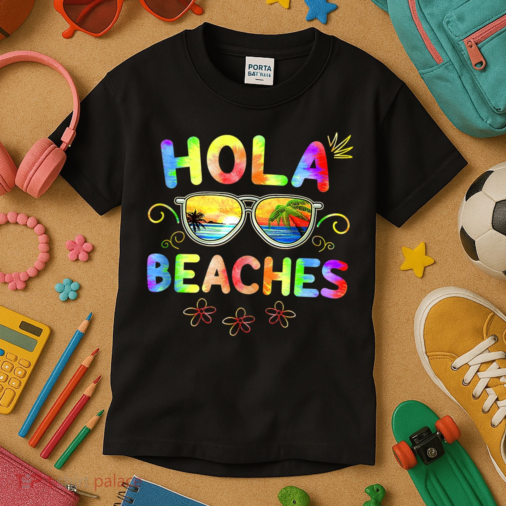 Hola Beaches Tie Dye Funny Beach Vacation Summer Kids T-Shirt