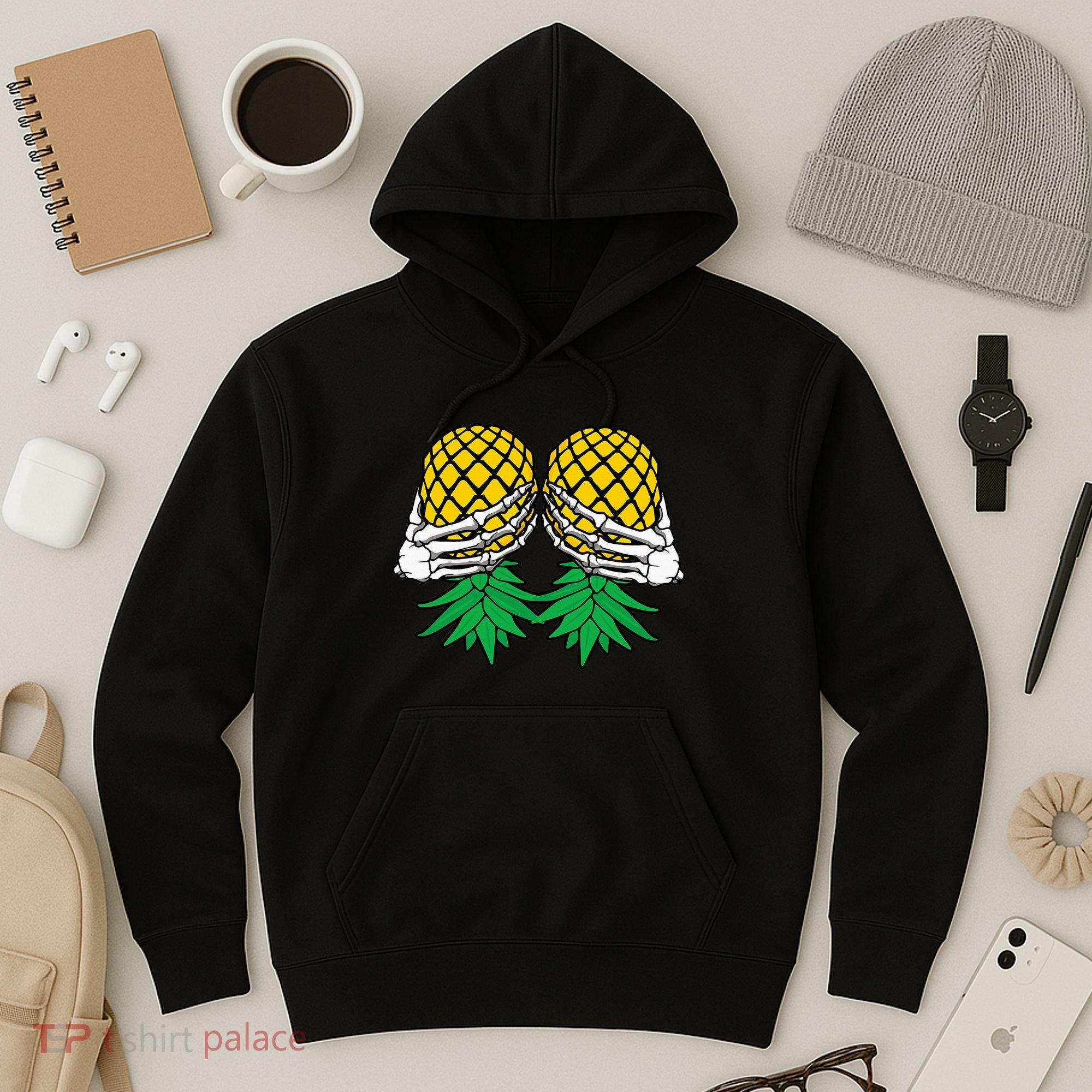 Halloween Boob Upside Down Pineapple Swinger Skeleton Hand Hoodie