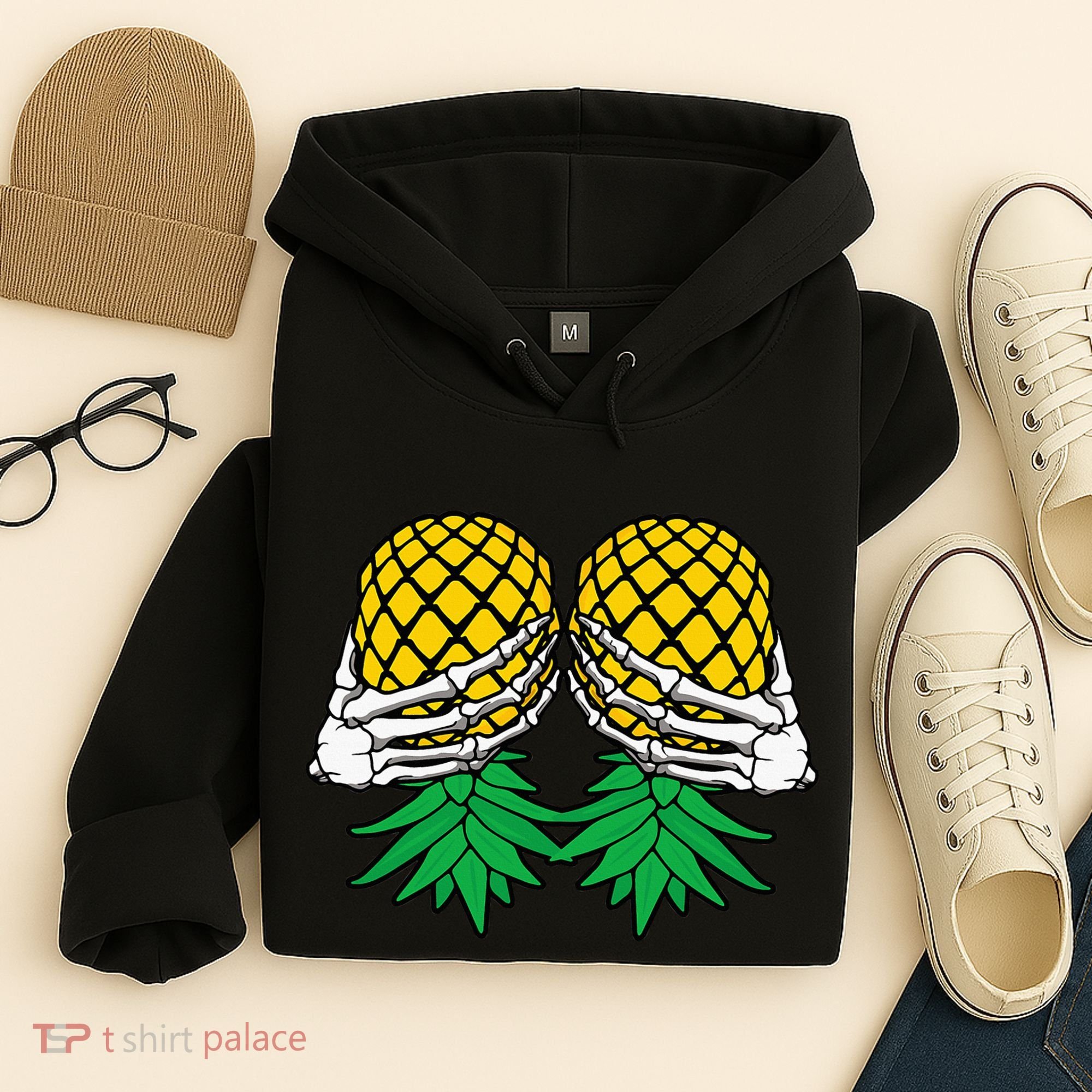 Halloween Boob Upside Down Pineapple Swinger Skeleton Hand Hoodie