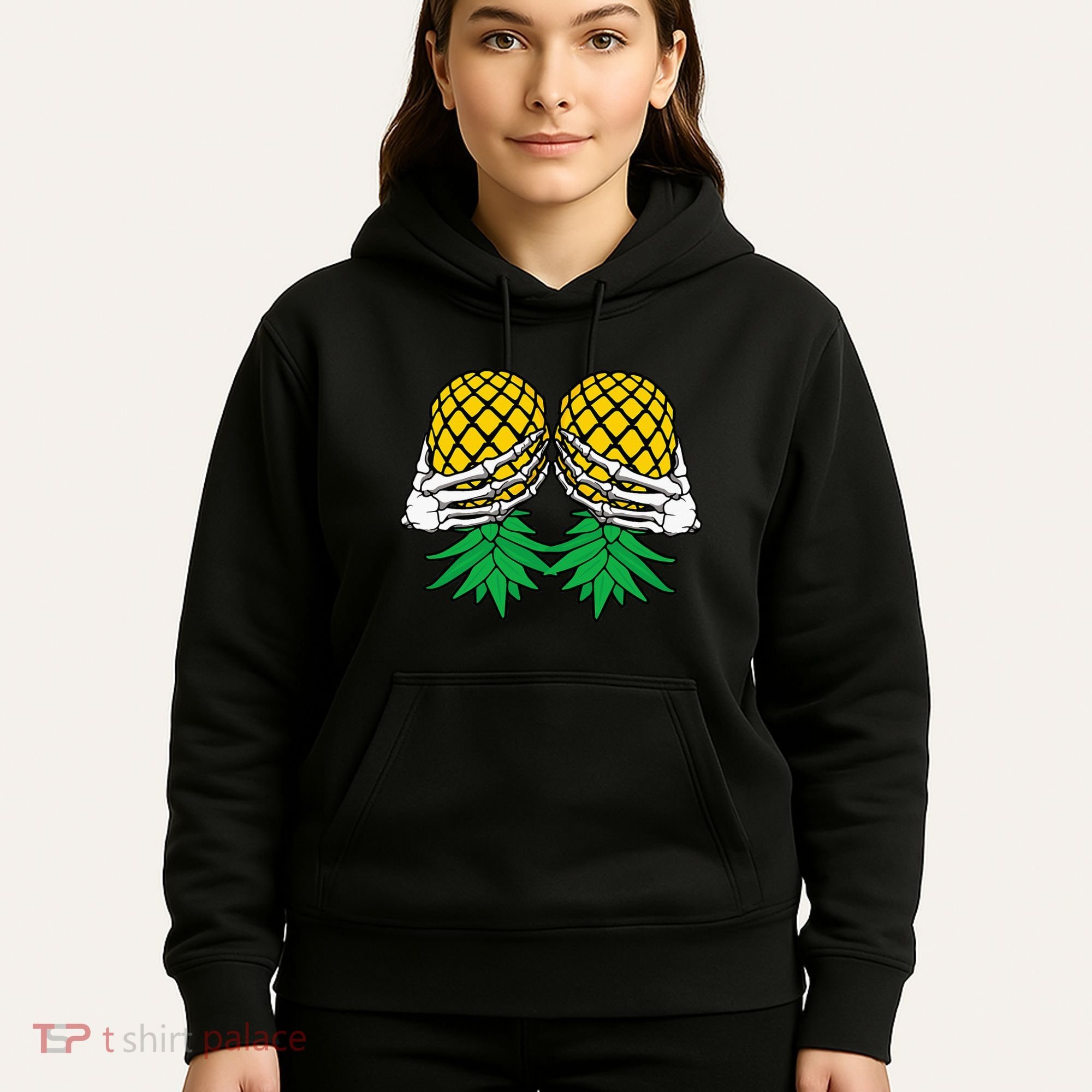 Halloween Boob Upside Down Pineapple Swinger Skeleton Hand Hoodie