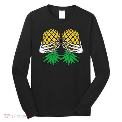 Halloween Boob Upside Down Pineapple Swinger Skeleton Hand Long Sleeve Shirt